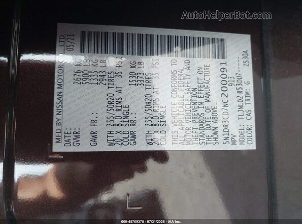 5N1DR3CD7NC200091 2022 NISSAN PATHFINDER Burgundy Vista del compartimento del motor