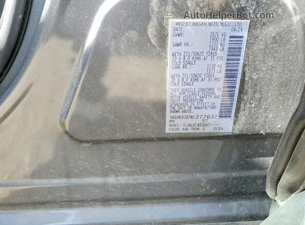 5N1DR3CD7RC277632 2024 NISSAN PATHFINDER Gray Widok naklejki z numerem VIN
