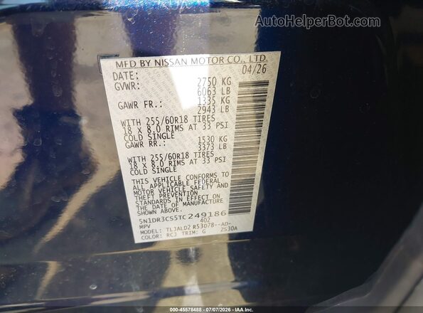 5N1DR3CS5TC249186 2026 NISSAN PATHFINDER Blue Vista del compartimento del motor