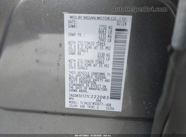 5N1DR3CT2TC222083 2026 NISSAN PATHFINDER Gray Vista del compartimento del motor