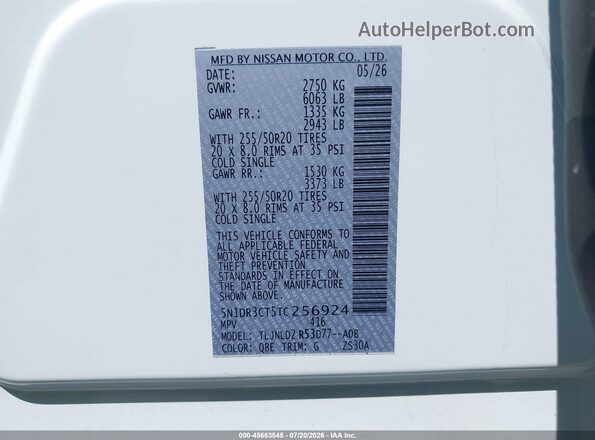 5N1DR3CT5TC256924 2026 NISSAN PATHFINDER White Widok komory silnika