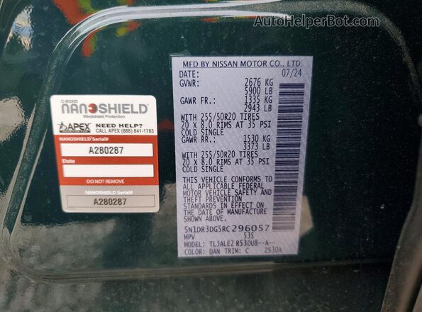 5N1DR3DG5RC296057 2024 NISSAN PATHFINDER Green Widok wnętrza 360 stopni