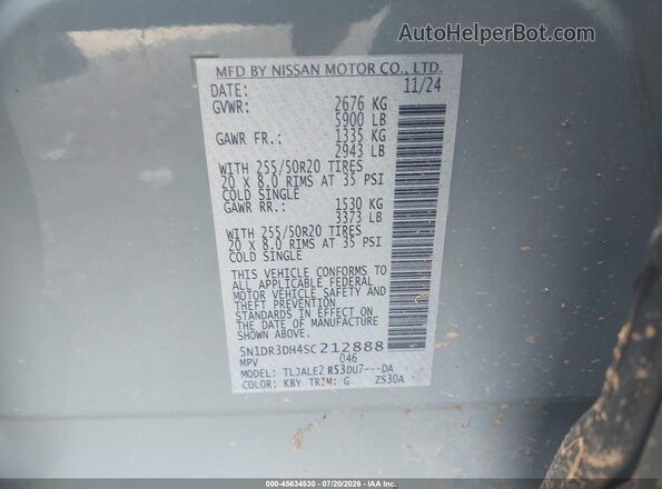 5N1DR3DH4SC212888 2025 NISSAN PATHFINDER Gray Вид підкапотного простору