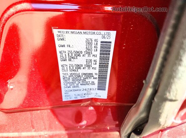5N1DR3DH4SC267812 2025 NISSAN PATHFINDER Red Панорамний вид салону 360°