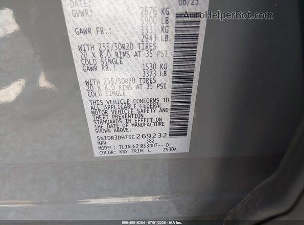 5N1DR3DH7SC269232 2025 NISSAN PATHFINDER Gray Vista del compartimento del motor