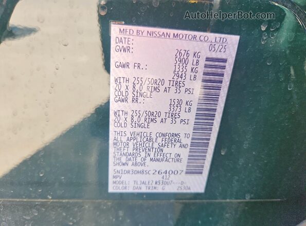 5N1DR3DH8SC264007 2025 NISSAN PATHFINDER Green სალონის 360-გრადუსიანი ხედი