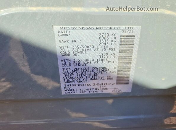 5N1DR3DJ4SC264072 2025 NISSAN PATHFINDER Gray Vista interior de 360 grados