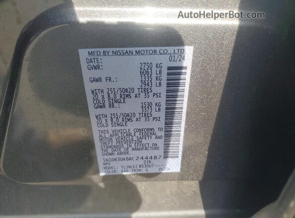 5N1DR3DK6RC244487 2024 NISSAN PATHFINDER Угольный Вид наклейки с VIN-кодом
