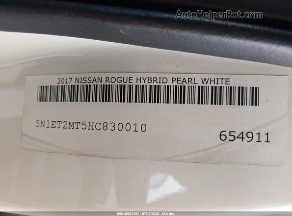 5N1ET2MT5HC830010 2017 NISSAN ROGUE HYBRID White ძრავის განყოფილების ხედი