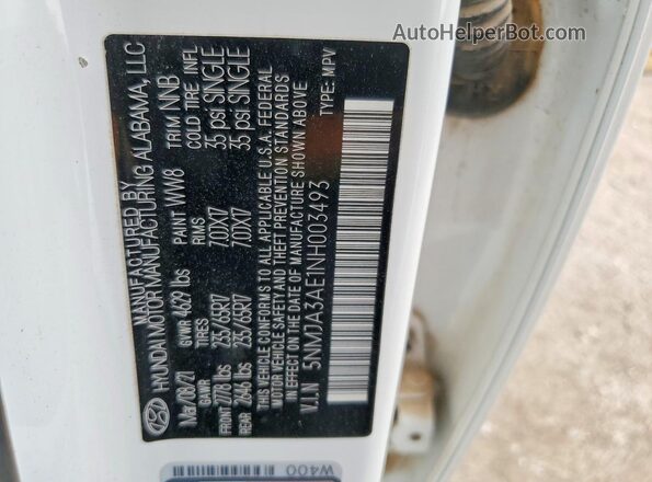 5NMJA3AE1NH003493 2022 HYUNDAI TUCSON White Շարժիչի բաժամունքի տեսք