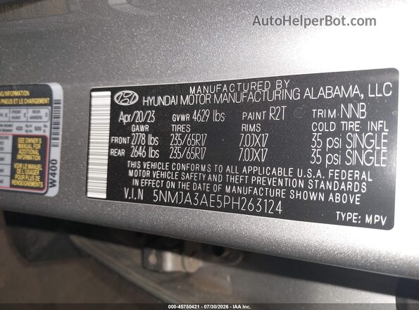 5NMJA3AE5PH263124 2023 HYUNDAI TUCSON Silver Widok komory silnika