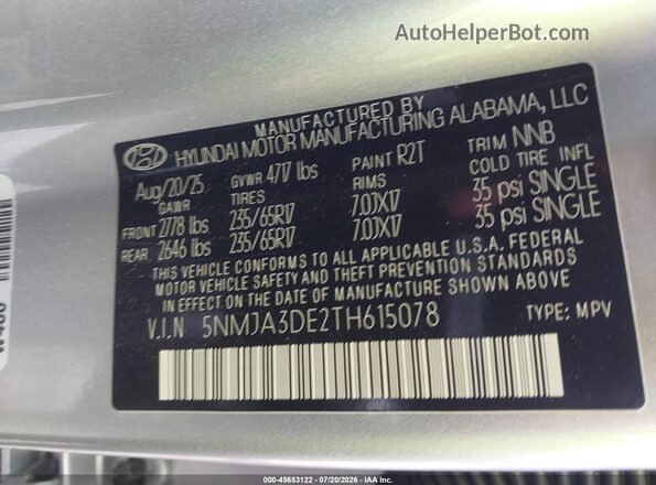 5NMJA3DE2TH615078 2026 HYUNDAI TUCSON Silver Вид підкапотного простору