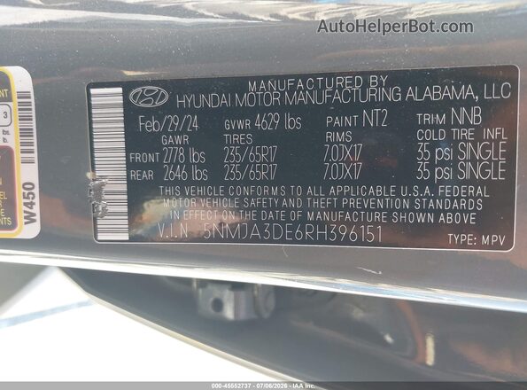 5NMJA3DE6RH396151 2024 HYUNDAI TUCSON Gray Vista del compartimento del motor