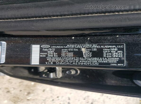 5NMJACAE1NH095320 2022 HYUNDAI TUCSON Black VIN sticker view
