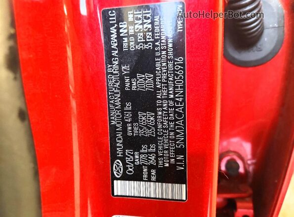 5NMJACAE4NH056916 2022 HYUNDAI TUCSON Red Շարժիչի բաժամունքի տեսք