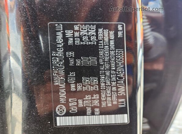 5NMJACAE8NH058331 2022 HYUNDAI TUCSON Черный Панорамный вид салона 360°