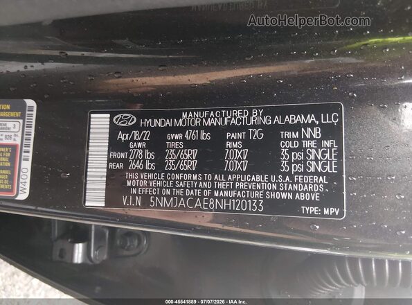 5NMJACAE8NH120133 2022 HYUNDAI TUCSON Gray Engine compartment view
