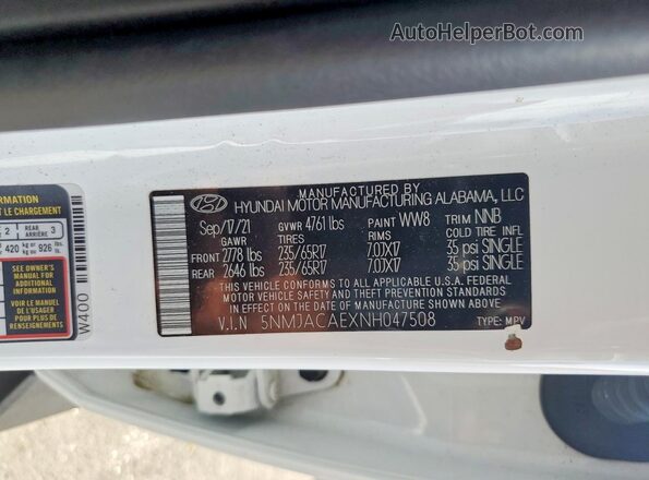 5NMJACAEXNH047508 2022 HYUNDAI TUCSON White Widok komory silnika