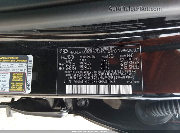 5NMJACDE7SH501043 2025 HYUNDAI TUCSON Black Вид підкапотного простору