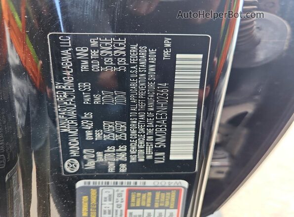 5NMJB3AE3NH023614 2022 HYUNDAI TUCSON Черный Панорамный вид салона 360°