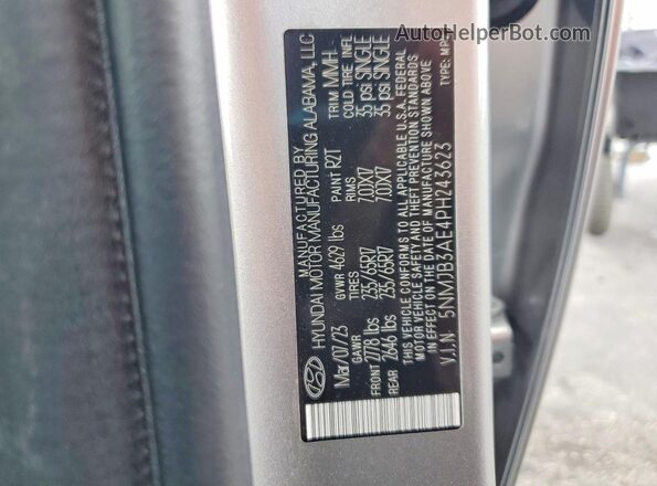 5NMJB3AE4PH243623 2023 HYUNDAI TUCSON Silver Вид наклейки з VIN-кодом
