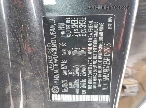 5NMJB3AE5PH231903 2023 HYUNDAI TUCSON Gray VIN კოდის სტიკერის ხედი