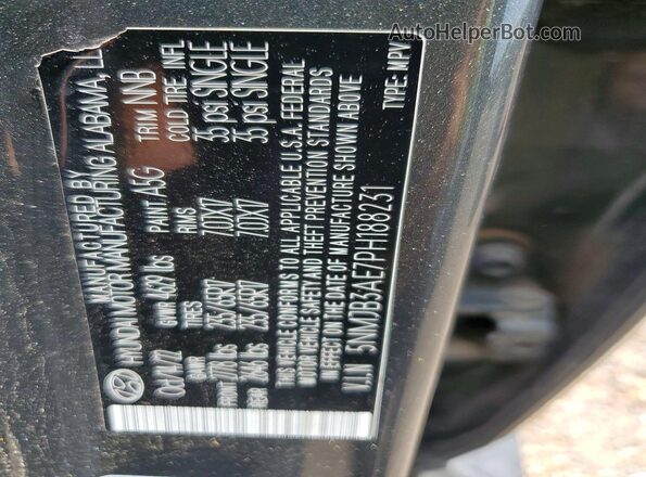 5NMJB3AE7PH188231 2023 HYUNDAI TUCSON Gray VIN sticker view