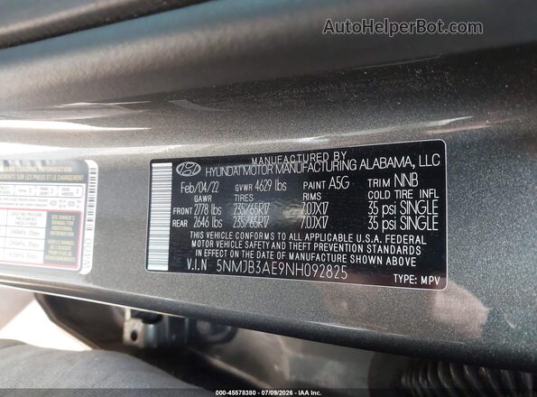 5NMJB3AE9NH092825 2022 HYUNDAI TUCSON Gray Widok komory silnika