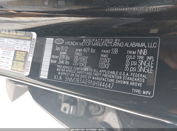 5NMJB3AE9NH144647 2022 HYUNDAI TUCSON Black Շարժիչի բաժամունքի տեսք