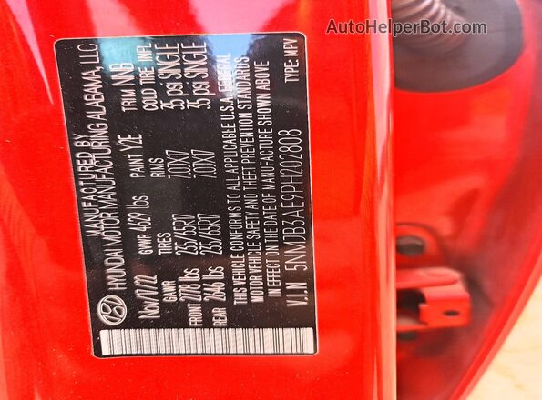 5NMJB3AE9PH202808 2023 HYUNDAI TUCSON Red Vista de la etiqueta del VIN