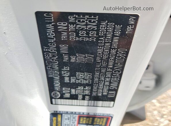 5NMJB3AEXNH105890 2022 HYUNDAI TUCSON White ძრავის განყოფილების ხედი