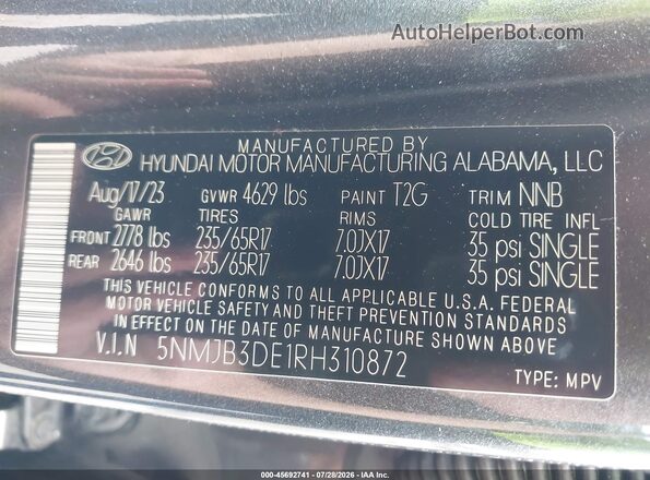 5NMJB3DE1RH310872 2024 HYUNDAI TUCSON Gray Вид підкапотного простору