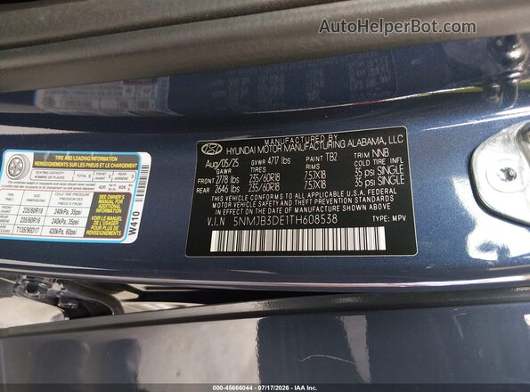 5NMJB3DE1TH608538 2026 HYUNDAI TUCSON Blue Շարժիչի բաժամունքի տեսք