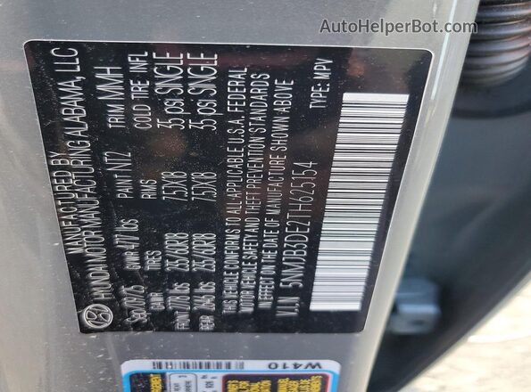 5NMJB3DE2TH625154 2026 HYUNDAI TUCSON Gray VIN sticker view