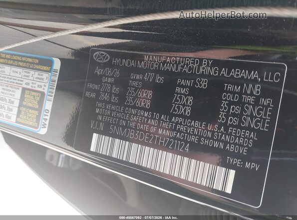 5NMJB3DE2TH721124 2026 HYUNDAI TUCSON Black Vista del compartimento del motor