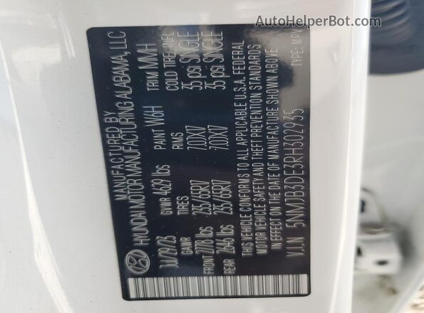 5NMJB3DE3RH302935 2024 HYUNDAI TUCSON White VIN sticker view
