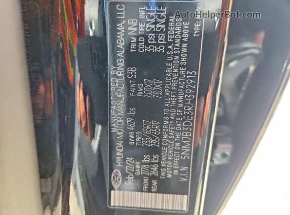 5NMJB3DE3RH392913 2024 HYUNDAI TUCSON Black VIN կոդի պիտակի տեսք