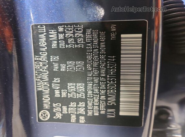 5NMJB3DE3TH632744 2026 HYUNDAI TUCSON Blue Панорамний вид салону 360°