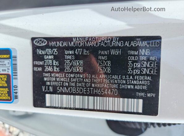 5NMJB3DE3TH654470 2026 HYUNDAI TUCSON White Սալոնի 360 աստիճան տեսք