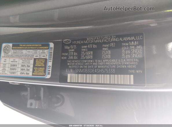 5NMJB3DE4SH575338 2025 HYUNDAI TUCSON Gray Vista del compartimento del motor