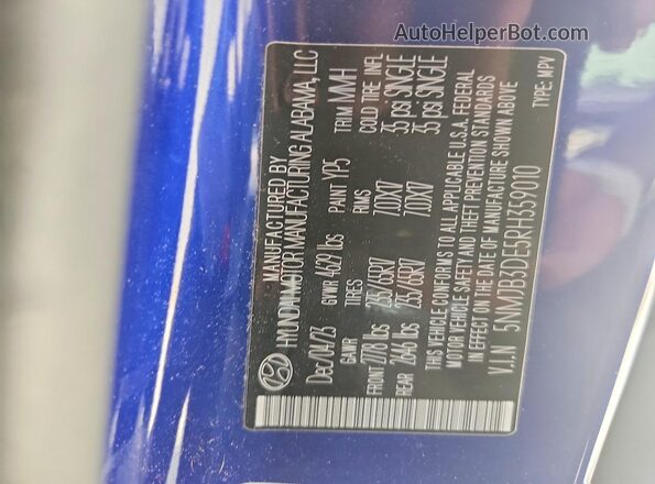 5NMJB3DE5RH359010 2024 HYUNDAI TUCSON Blue Widok wnętrza 360 stopni