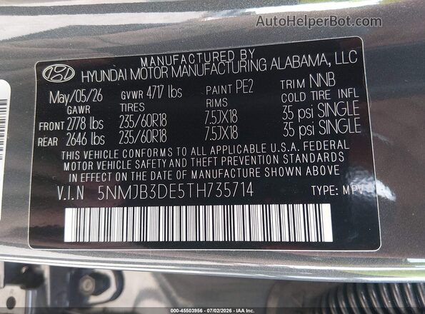 5NMJB3DE5TH735714 2026 HYUNDAI TUCSON Gray Շարժիչի բաժամունքի տեսք