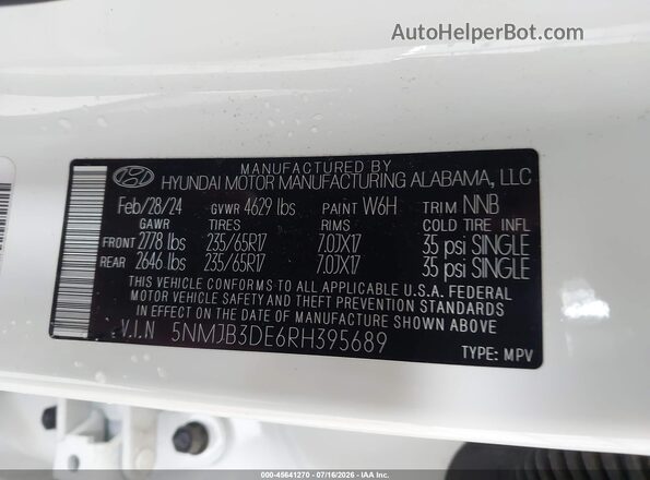 5NMJB3DE6RH395689 2024 HYUNDAI TUCSON White Vista del compartimento del motor