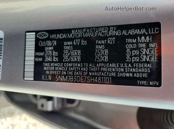5NMJB3DE7SH481101 2025 HYUNDAI TUCSON Silver VIN կոդի պիտակի տեսք