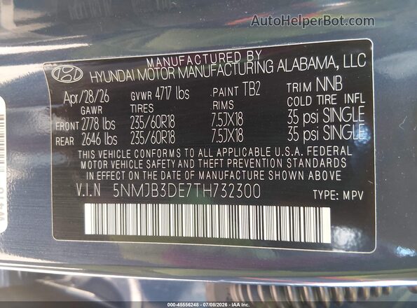 5NMJB3DE7TH732300 2026 HYUNDAI TUCSON Blue Vista del compartimento del motor
