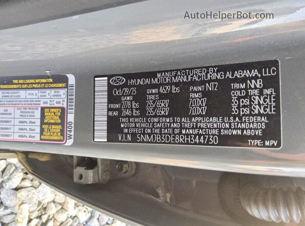 5NMJB3DE8RH344730 2024 HYUNDAI TUCSON Gray Вид наклейки з VIN-кодом