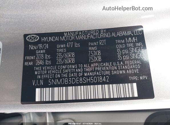 5NMJB3DE8SH501842 2025 HYUNDAI TUCSON Серый Вид подкапотного пространства