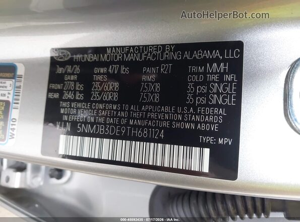 5NMJB3DE9TH681124 2026 HYUNDAI TUCSON Silver Widok komory silnika
