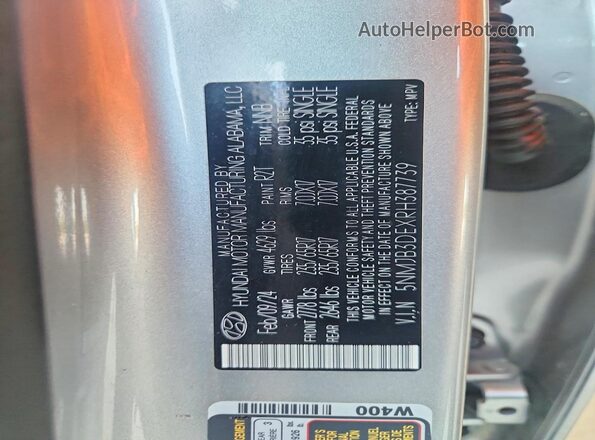 5NMJB3DEXRH387739 2024 HYUNDAI TUCSON Gray Вид наклейки з VIN-кодом