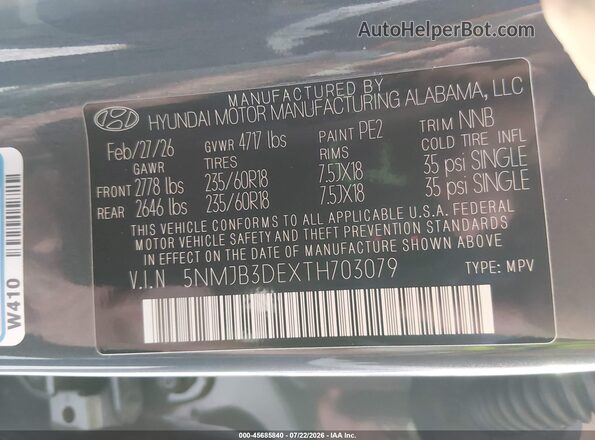 5NMJB3DEXTH703079 2026 HYUNDAI TUCSON Gray Engine compartment view